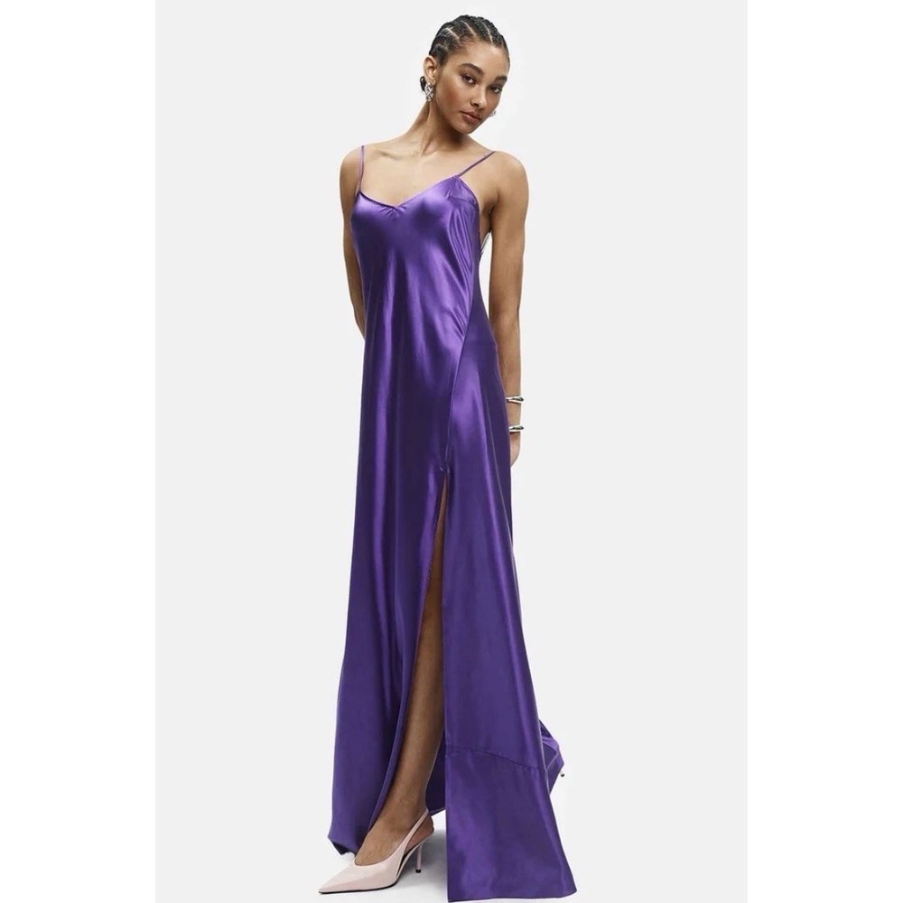 Clementine Sleepwear $890 NWT Organic Silk Maxi Dress In Ultraviolet Purple New